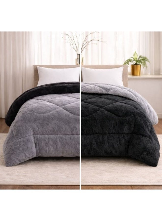 سنوز لحاف بطانية دبل فيس سادة 220*230 سم (بلاك*جراي) - Image 3